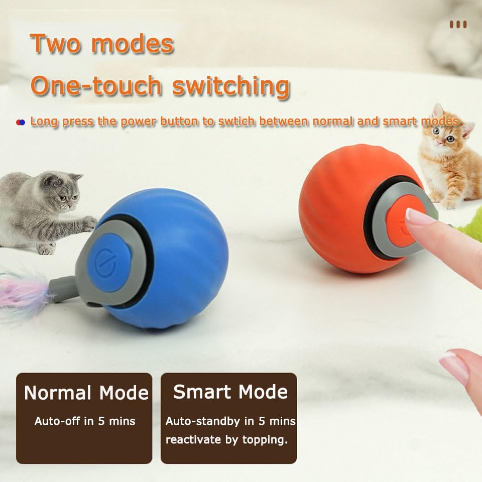 Interactive Cat Toy Ball,Speedy Tail2.0 Cat Toy,Automatic Interactive Cat Toys for Indoor Cats with 2 Tails,2Speeds Rechargeable Cat Enrichment Toys for Small/Medium/Large Cats to Keep Them Busy(Blue) - color: Blue
