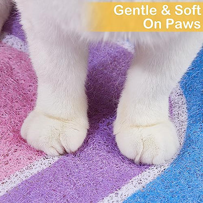 Cat Litter Mat Quality Litter Box Mat Large Non-Slip Cat Litter Mat Litter Trapping Mat Soft Kitty Litter Mat Compatible Two Litter Boxes Cat Products Easy to Clean,Rainbow,L - color: Rainbow, size: L(33.5" x 22.4")