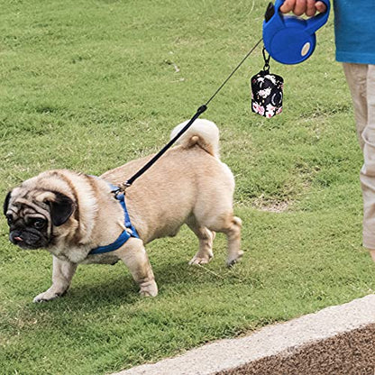 Dog Poop Bag Holder Leash Attachment, Waste Bag Dispenser Zippered Pouch, Fits Any Leash, Includes Free Roll of Bags, 2 Packs - Pink Rose - color: Black with Pink Rose