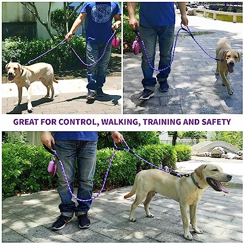Dog Leash Heavy Duty 6ft, Double Handle Dog Leash with Padded Handle for Traffic Control, Reflective Rope Leashes for Large and Medium Dogs Night Control Safety Training (Purple) - color: Purple (25 to 120 lbs)