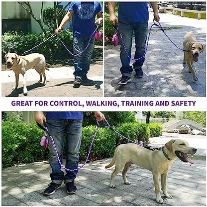 Dog Leash Heavy Duty 6ft, Double Handle Dog Leash with Padded Handle for Traffic Control, Reflective Rope Leashes for Large and Medium Dogs Night Control Safety Training (Purple) - color: Purple (25 to 120 lbs)