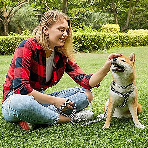 Roses&Poetry Dog Collar with Colourful Checkered Patterns, Adjustable Durable Puppy Collars for Small Medium Large Dogs (Black & White-S) - color: Checkered, size: S