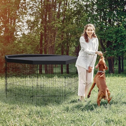 Pet Playpen Dog Pen Foldable Dog Exercise Fence 8 Panels 30 Inch Kennels Pet Playpen Options Ideal for Pet Medium Animals Outdoor Indoor (Playpen with Top Cover) - style: 24'' x 30'' with Top cover