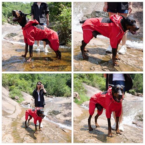 LOVELONGLONG Fleece-Lined Dog Raincoat with Removable Hood – Waterproof Winter Full Body Dog Jacket – Windproof Snowproof Cold-Weather Suit – Red-F XXS - color: Red-Fleeced, size: XXS (Back 9")