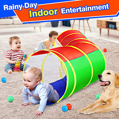 Hoohtoot Kids Crawl Through Play Tunnel, Pop Up Baby Play Tunnel for Toddlers, Game Toy Play Tent for Girl or Dog Cat Pet Tunnel - style: Red, Green and Blue Mesh Tunnel