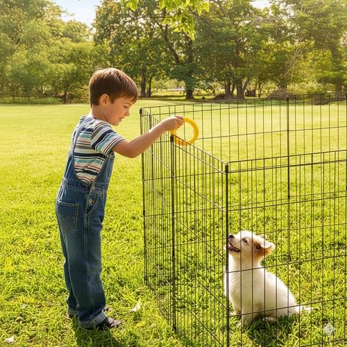 Dog Playpen - Foldable Metal Exercise Puppy Play Pen with 8 24x30in Panels - Indoor/Outdoor Pen with Door for Dogs, Cats or Small Animals by PETMAKER - size: 24" X 30"