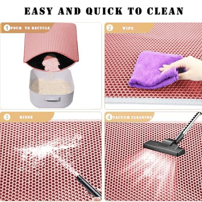 HCY&WLD Cat Litter Mat, Honeycomb Double Layer Cat Litter Trapping Mat, Waterproof Urine Proof Non-Slip, Scatter Control, Less Waste, Easier to Clean (Pink, 24" X 18") - color: Pink
