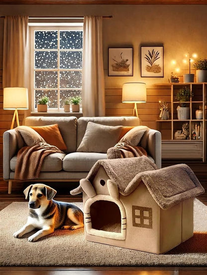 Luxury Foldable Rabbit-Ear Cat House & Dog Bed – Indoor Double Roof Condo with 30D Memory Foam, Removable Washable Cushion, Non-Slip Base, Cozy Pet Tent for Small Dogs & Cats, Gray (Large) - size: Large