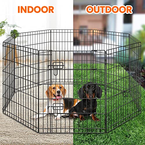 Yaheetech 30" High 8 Panel Foldable Metal Dog Exercise Pen Pet Playpen Dog Fence Outdoor & Indoor Use for Small Animals with Door Black - size: 30"