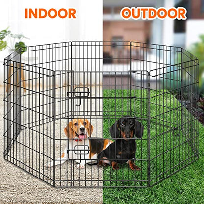 Yaheetech 30" High 8 Panel Foldable Metal Dog Exercise Pen Pet Playpen Dog Fence Outdoor & Indoor Use for Small Animals with Door Black - size: 30"
