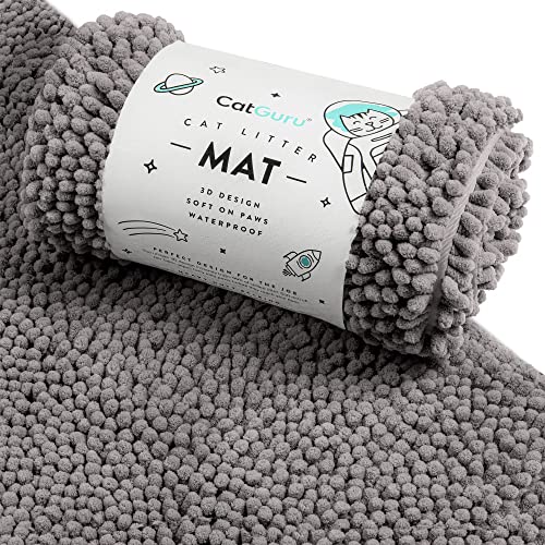 CatGuru Cat Litter Mat, Medium, Extra Large, XXL, Waterproof Litter Box Mat, Non Slip Kitty Litter Mat, Machine Washable Litter Trapping Mat, Soft Litter Tray, Cat Stuff (Medium, Dark/Heavy-Duty) - color: Dark/ Heavy-Duty
