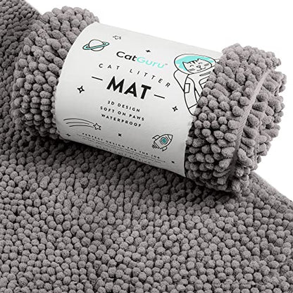 CatGuru Cat Litter Mat, Medium, Extra Large, XXL, Waterproof Litter Box Mat, Non Slip Kitty Litter Mat, Machine Washable Litter Trapping Mat, Soft Litter Tray, Cat Stuff (Medium, Dark/Heavy-Duty) - color: Dark/ Heavy-Duty