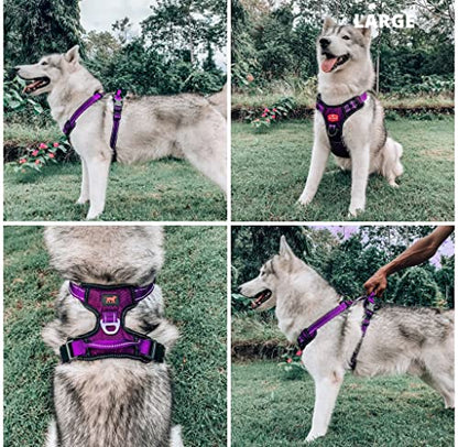 Tuff Pupper No Pull Easy Walk Dog Harness | Heavy Duty Pet Vest | Front & Back Leash Clips | Strong Safety Handle | Reflective Anti Pull Vest | Comfortable Padded Escape Proof Harness (Large, Purple) - color: Purple, size: Large (Neck: 18-26" , Chest: 21-