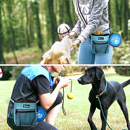 PetAmi Dog Treat Pouch | Dog Training Pouch Bag with Waist Shoulder Strap, Poop Bag Dispenser | Treat Training Bag for Treats, Kibbles, Pet Toys | 3 Ways to Wear (Turquoise) | No bowl included - color: Heather Sea Blue