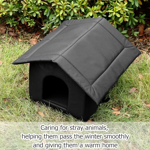 Soaoo 3 Pcs Cat Houses for Outdoor Stray Cats Shelter Weatherproof Outside House Indoor Foldable Pet Cave with Tent Stakes for Wild Animal Dogs(Pure Black Style) - style: Pure Black Style