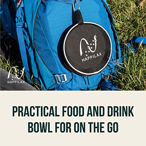 Travel Dog Bowl Set - 2 Foldable Silicone Food and Water Bowls with Carabiners and Bag - Collapsible Feeding Bowls for Wet and Dry Food - 680ml Capacity - Available in Black and Blue
