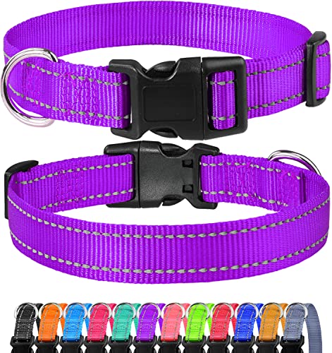 Reflective Dog Collar, Sturdy Nylon Collars for Puppy and Extra Small Girl and Boy Dogs, Adjustable Dog Collar with Quick Release Buckle,Purple,3/8" Width - color: Purple, size: X-Small (Pack of 1)