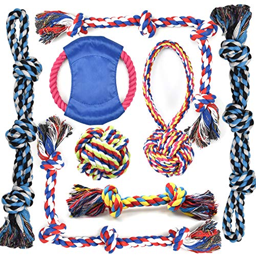 LECHONG Rope Dog Toys for Aggressive Chewers Large Breed Medium Breed, Small Dog Puppy Teething Chew Toys Heavy Duty Dental Dog Rope Toys Prevents Boredom and Relieves Stress - size: 8pack