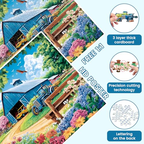 1000 Piece Puzzles for Adults, Spring Landscape Jigsaw Puzzle, Farm Jigsaw Puzzles 1000 Pieces, Challenging Game Home Decor Birthday Party Gift Toy for Adults Kids Seniors, 28×20 in - style: Spring Farm