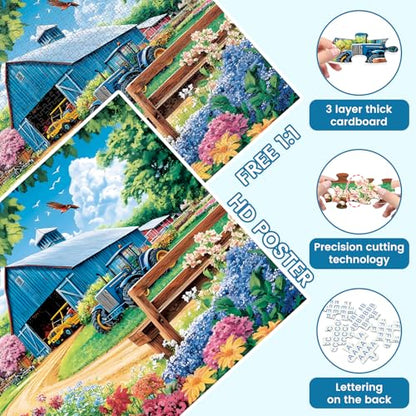 1000 Piece Puzzles for Adults, Spring Landscape Jigsaw Puzzle, Farm Jigsaw Puzzles 1000 Pieces, Challenging Game Home Decor Birthday Party Gift Toy for Adults Kids Seniors, 28×20 in - style: Spring Farm