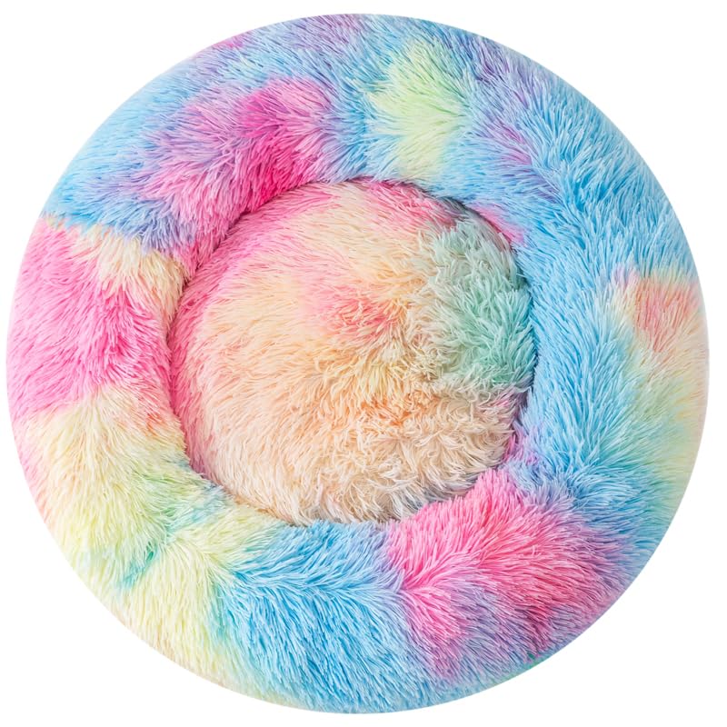 Cat Beds for Indoor Cat Dog Bed Dog Donut Bed Small Pet Bed Dog Calming Bed Warm Puppy Bed Cat Beds Baby Kitten Bed Fluffy Donut Bed Up to 7 Lbs Small Pet - size: Small