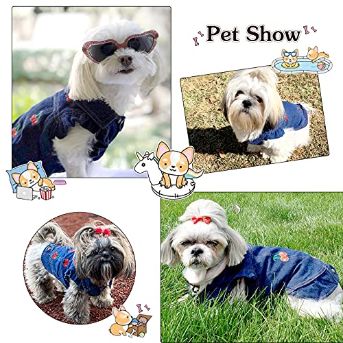 SILD Pet Clothes Dog Jeans Jacket Cool Blue Denim Coat Small Medium Dogs Lapel Vests Classic Puppy Hoodies (S, Cherry) - size: S