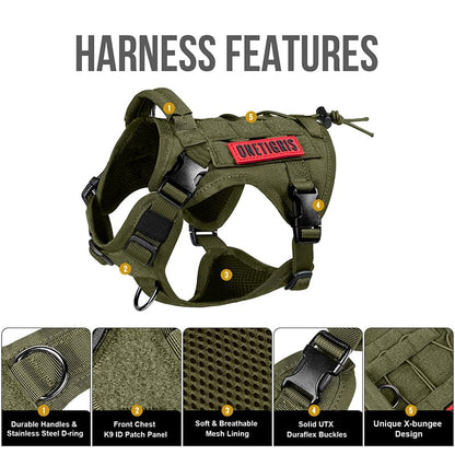OneTigris Tactical Dog Harness Vest,No-Pull Service Dog Vest with Hook & Loop Panels,Adjustable Dog Vest Harness for Walking Hiking Training(Ranger Green,XS) - color: Green, size: XS