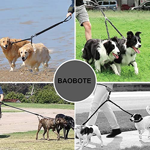 BAOBOTE Pet Double Dog Leash, Shock Absorbing Reflective Bungee Lead Walk 2 Dogs with Ease, 360° Swivel No Tangle Double Dog Walking & Training Leash, Dual Dog Leashs for 6-120lbs Dogs (Pink) - color: Pink