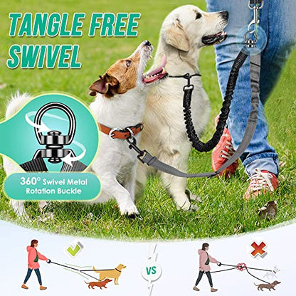 AUTOWT Two Dog Lead, 2 in 1 Upgraded Double Dog Leash Attachment Combine Adjustable Strap and Shock Absorbing Bungee No Tangle Dual Training Splitter for Medium Large Dogs (Black & Grey) - color: Black & Grey