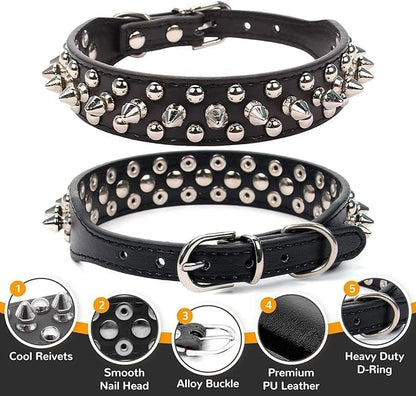 Spiked Dog Collar, Mushrooms Rivet Spike Anti-Bite Studded Protective Pet Neck Pu Leather Puppy Collars for XS Small Medium Large Boy Dogs Male Cats Goat (Light Blue, XS) - color: Light Blue, size: XS