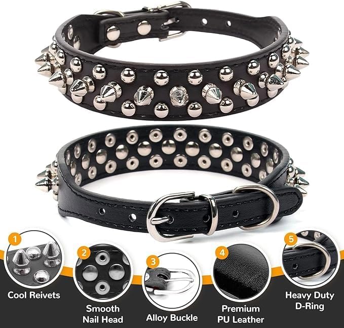 Spiked Dog Collar, Mushrooms Rivet Spike Anti-Bite Studded Protective Pet Neck Pu Leather Puppy Collars for XS Small Medium Large Boy Dogs Male Cats Goat (Dark Blue, XS) - color: Dark Blue, size: XS
