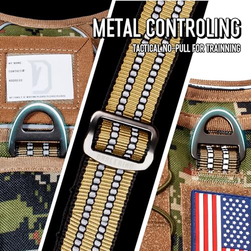 Tactical Dog Harness for Medium & Large Dogs, Woodland Camo Adjustable No-Pull Control with Handle, Heavy Duty Reflective Vest - Size M - color: Woodland Camo, size: Medium