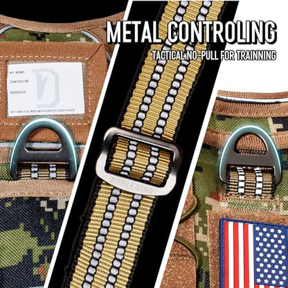 Tactical Dog Harness for Medium & Large Dogs, Woodland Camo Adjustable No-Pull Control with Handle, Heavy Duty Reflective Vest - Size XL - color: Woodland Camo, size: XL