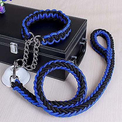 Love Dream Dog Collar and Leash Set, Heavy Duty Nylon Braided Rope Strong 4 FT Dog Leash and Martingale Training Collar for Small Medium Large Dogs Training and Walking (Blue & Black) - color: Blue & Black, size: Medium (Thick 1.5cm)