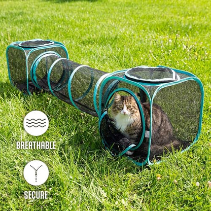 Kitty City Outdoor Catio Furniture and Play Kits for Cats, Two Way Tunnel - color: E) 2-Way Tunnel/Tent Combo
