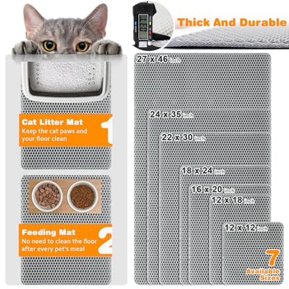 Waterproof Cat Litter Mat, Double Layer EVA, Odor-Free Large Grid, Urine Proof, Easy Cleanup (Gray, 18 x 24) - color: Gray