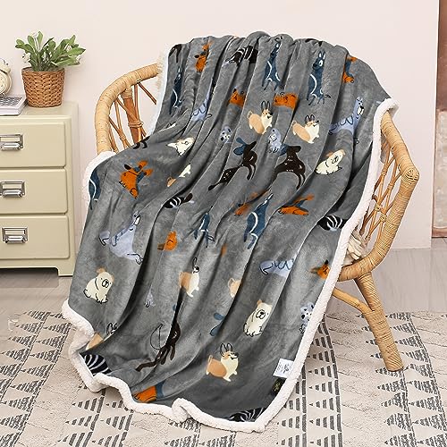 Catalonia Dog Print Sherpa Fleece Throw Blanket, Soft Mink Plush Couch Blanket, Fuzzy Fluffy Comfy Warm Throws, Comfort Caring Gift, 50x60 inches, Grey - color: Dog Grey, size: 50"x60"