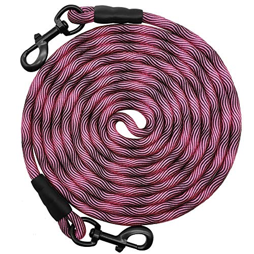 8ft 12ft 20ft 30ft 50ft 75ft Dog Tie Out Long Tether Rope Leash, Outdoor Dog Lead for Yard, Large Medium Dogs Training, Playing, Camping, Backyard (Pink Black, 12 Foot) - color: Pink Black, size: 12 Foot