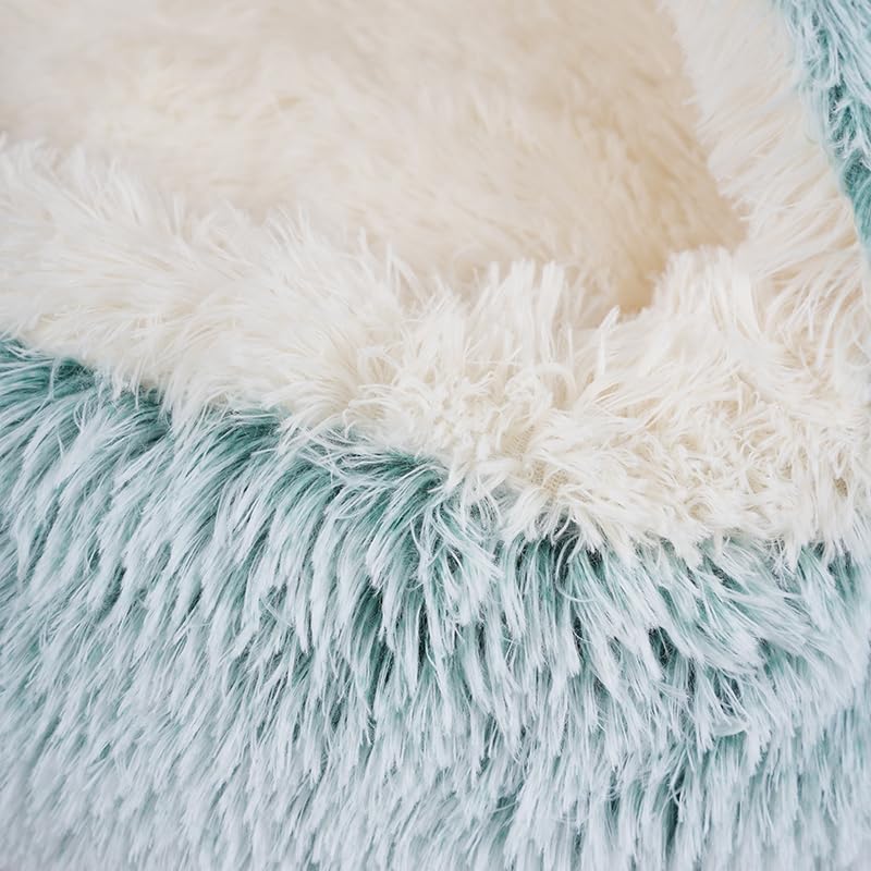 Cat Bed Round Fluffy Hooded Cat Bed Cave, Anti-Anxiety Cave Bed with Hooded Blanket, Cozy Cuddler Luxury Puppy Pet Bed, Anti-Slip Bottom and Machine Washable (Green, Medium) - color: Green, size: Medium