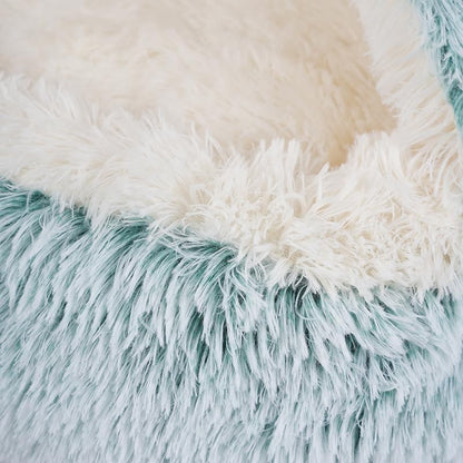 Cat Bed Round Fluffy Hooded Cat Bed Cave, Anti-Anxiety Cave Bed with Hooded Blanket, Cozy Cuddler Luxury Puppy Pet Bed, Anti-Slip Bottom and Machine Washable (Green, Medium) - color: Green, size: Medium