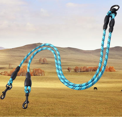 Reflective Dual Dog Leash - Tangle-Free 360° Swivel & Shock-Absorbing Bungee,Dual Strong Pet Lead Splitter,Blue - color: Blue