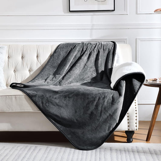 Waterproof Blanket for Bed Couch Sofa, Soft Liquid Pee Proof Pet Blanket for Dog Puppy Cat, Reversible Sherpa Fleece Furniture Protector (Dark Grey, 50x60 inches) - color: Dark Grey, size: 50x60 inches