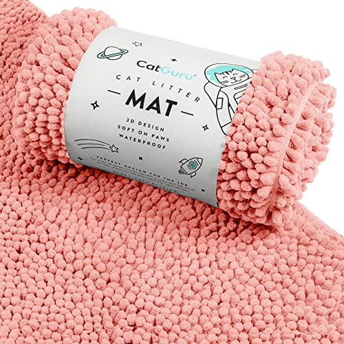 CatGuru Cat Litter Mat, Medium, Extra Large, XXL, Waterproof Litter Box Mat, Non Slip Kitty Litter Mat, Machine Washable Litter Trapping Mat, Soft Litter Tray, Cat Stuff (Medium, Coral/Heavy-Duty) - color: Coral/ Heavy-Duty