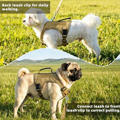 AIITLE Medium Dog Harness No Pull, Reflective Adjustable Vest with Handle, No Choke Design, Dual Metal Leash Clips for Walking Training Running Camping, Small Medium Breeds - Khaki L - color: Khaki, size: L