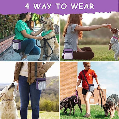 Dog Treat Pouch - 3 Ways to Wear Treat Pouches for Pet Training and 2 Pieces Clicker Taining for Dogs, Dog Training Treat Pouch Bag and Dog Clicker for Training with Waist Belt Shoulder Strap - Purple - color: Purple