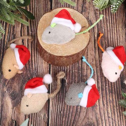 FOIMAS 6pcs Christmas Catnip Toys,Xmas Cat Toys Plush Mouse Interactive Chew Bite Toys for Cat Kitten Indoor - color: red xmas