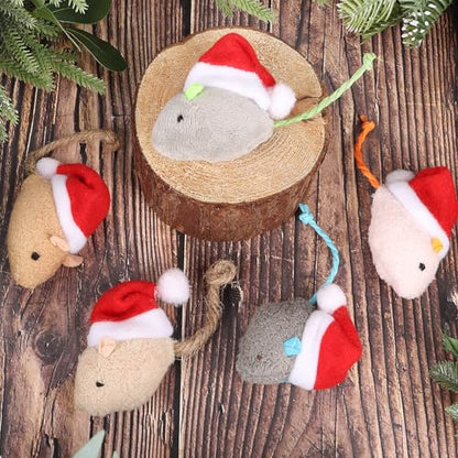 FOIMAS 6pcs Christmas Catnip Toys,Xmas Cat Toys Plush Mouse Interactive Chew Bite Toys for Cat Kitten Indoor - color: red xmas