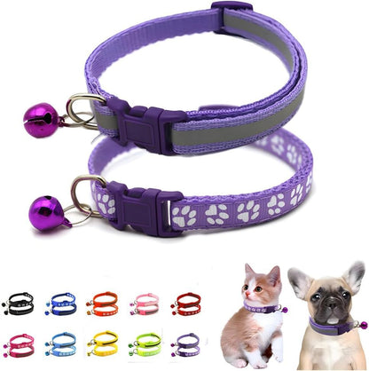 Cat Collar with Bell, 2-Pack Basic & Reflective Cat Collar with Bells for XXS Xs Small Pet Dogs Boy Tiny Kitten Girls Animal,Neck 7-12 Inch (Purple, Neck 7-12") - color: Purple