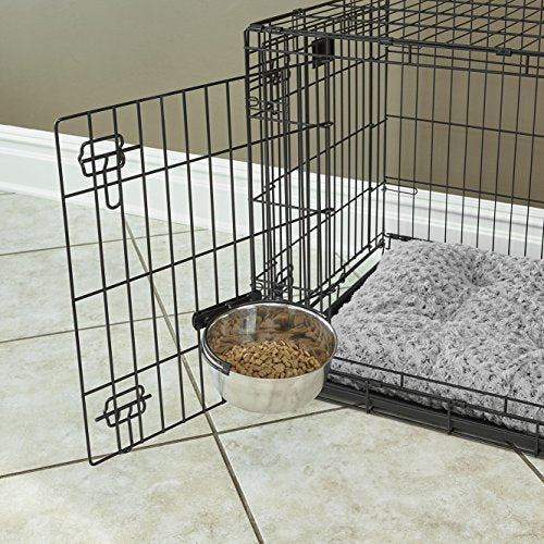 MidWest Homes for Pets Snap'y Fit Stainless Steel Food or Water Bowl, Holds 1 Quart, Mounts to Wire Crates, No-Tip Design, Rust-Resistant, for Dogs and Cats - size: 1 Quart (4 cups)