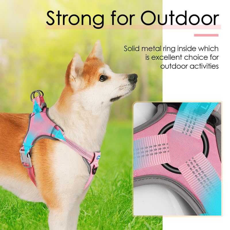 ThinkPet No-Pull Harness, Escape Proof Step-in Reflective Dog Vest Adjustable Breathable Halter Harness with Back/Front Clip for Better Control - color: Pink, size: Medium